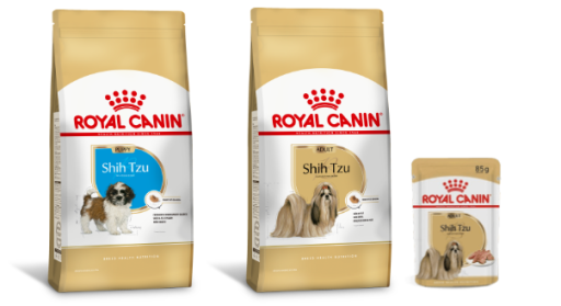 Linha Royal Canin para raça canina Shih-Tzu. Puppy (filhote) e adult.