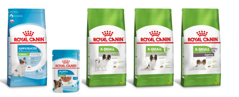 Embalagens de alimentos secos e &uacute;midos da Royal Canin que podem ser usados por Chiuauas