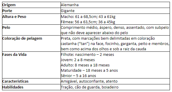Tabela de caracter&iacute;sticas da ra&ccedil;a Rottweiler