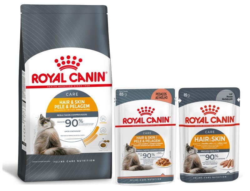 Alimentos da linha Hair and Skin para gatos