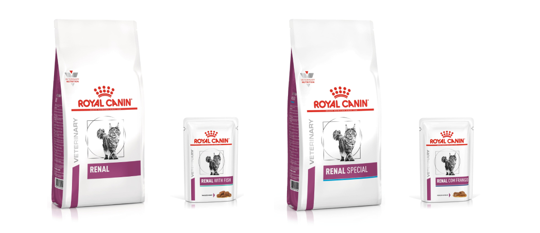 Para gatos com hidronefrose e doen&ccedil;a renal cr&ocirc;nica podem ser indicados os alimentos da linha Renal da Royal Canin&reg;