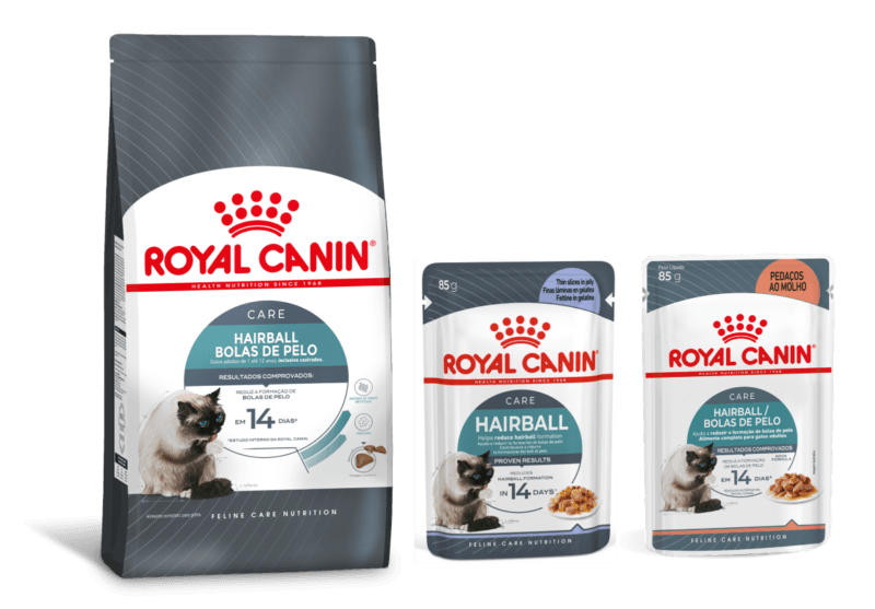 Linha Royal Canin Hairball ajuda a diminuir o tricobezoar (bolas de pelo) em gatos